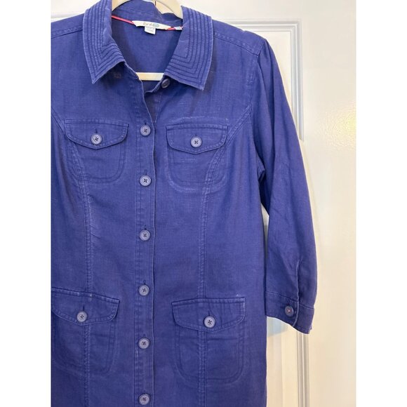 Boden Women's Linen Button Down Long Collared Shirt Dress w/ Front Pockets Size - Picture 3 of 11